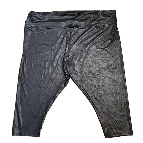 Ava & Viv Crop Pants Womens Plus Size 4X Solid Black Shiny Pull On Activewear - Picture 1 of 4